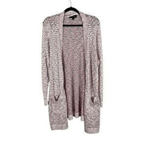 Lane Bryant Pink & White Marled Open Knit Long Cardigan Sweater Size 18/20